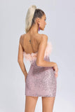 goosudu Tess Feather Sequin Tube Dress