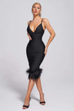 goosudu Cayia Feather Midi Bandage Dress