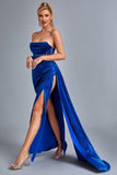 goosudu Lamva Corset Velvet Slit Maxi Dress - Blue