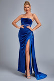 goosudu Lamva Corset Velvet Slit Maxi Dress - Blue