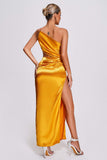 goosudu Euen One Shoulder Satin Maxi Dress