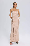 goosudu Reda Fishtail Tube Satin Maxi Dress