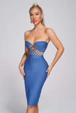 goosudu Juditha Strapless Midi Bandage Dress - Blue