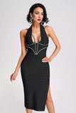 goosudu Rosie Diamante Halter Midi Bandage Dress