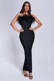 goosudu Xuliy Feather Maxi Bandage Dress