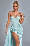 goosudu Vacab Diamante Satin Slit Maxi Dress - Mint