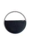 goosudu Round Stone-encrusted Leather Clutch - Black