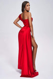 goosudu Colia Diamante Mesh Corset Satin Maxi Dress - Red