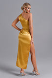 goosudu Jojo One Shoulder Satin Maxi Dress