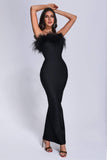 goosudu Xuliy Feather Maxi Bandage Dress