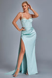 goosudu Vacab Diamante Satin Slit Maxi Dress - Mint