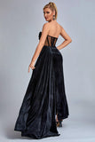 goosudu Lamva Corset Velvet Slit Maxi Dress - Black