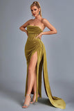 goosudu Lamva Corset Velvet Slit Maxi Dress - Yellow