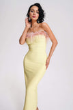 goosudu Melissa Strapless Feather Midi Bandage Dress