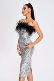 goosudu Kayley Feather Sequin Midi Dress