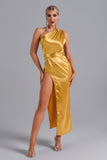 goosudu Jojo One Shoulder Satin Maxi Dress