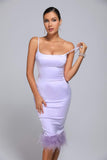 goosudu Bellina Feather Satin Midi Dress