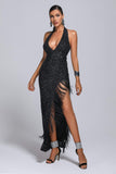 goosudu Barnaby Halter Sequin Maxi Dress