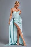 goosudu Vacab Diamante Satin Slit Maxi Dress - Mint