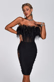 goosudu Aanisah Feather Midi Bandage Dress