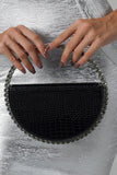 goosudu Round Stone-encrusted Leather Clutch - Black