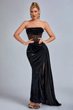 goosudu Lamva Corset Velvet Slit Maxi Dress - Black