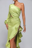 goosudu Beren One Shoulder Satin Maxi Dress