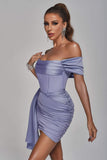 goosudu Anita Off Shoulder Satin Corset Mini Dress - Purple