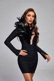 goosudu Fantine Feather Mini Bandage Dress