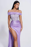 goosudu Colia Diamante Mesh Corset Satin Maxi Dress - Purple