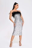 goosudu Kayley Feather Sequin Midi Dress