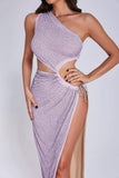 goosudu Zaroe One Shoulder Cutout Midi Dress - Purple