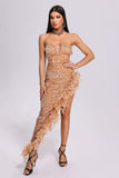 goosudu Renee Feather Slit Sequin Dress