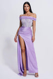 goosudu Colia Diamante Mesh Corset Satin Maxi Dress - Purple