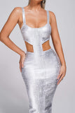 goosudu Kit Metallic Midi Bandage Dress - Silver