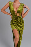 goosudu Saffron Velvet Maxi Dress - Green