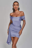 goosudu Anita Off Shoulder Satin Corset Mini Dress - Purple