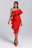 goosudu Figgo Midi Ruffled Bandage Dress