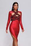 goosudu Wilisa Cutout Metallic Midi Bandage Dress