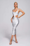 goosudu Kit Metallic Midi Bandage Dress - Silver