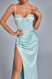 goosudu Vacab Diamante Satin Slit Maxi Dress - Mint