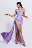 goosudu Colia Diamante Mesh Corset Satin Maxi Dress - Purple