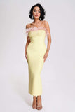 goosudu Melissa Strapless Feather Midi Bandage Dress