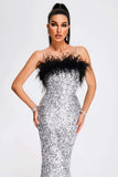 goosudu Kayley Feather Sequin Midi Dress