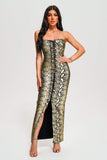 goosudu Riley Strapless Metallic Maxi Bandage Dress