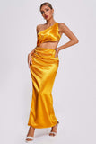 goosudu Euen One Shoulder Satin Maxi Dress