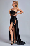 goosudu Lamva Corset Velvet Slit Maxi Dress - Black