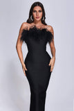 goosudu Xuliy Feather Maxi Bandage Dress