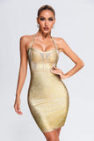 goosudu Halter Black Metallic Cocktail Dress - Gold