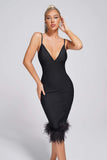 goosudu Cayia Feather Midi Bandage Dress